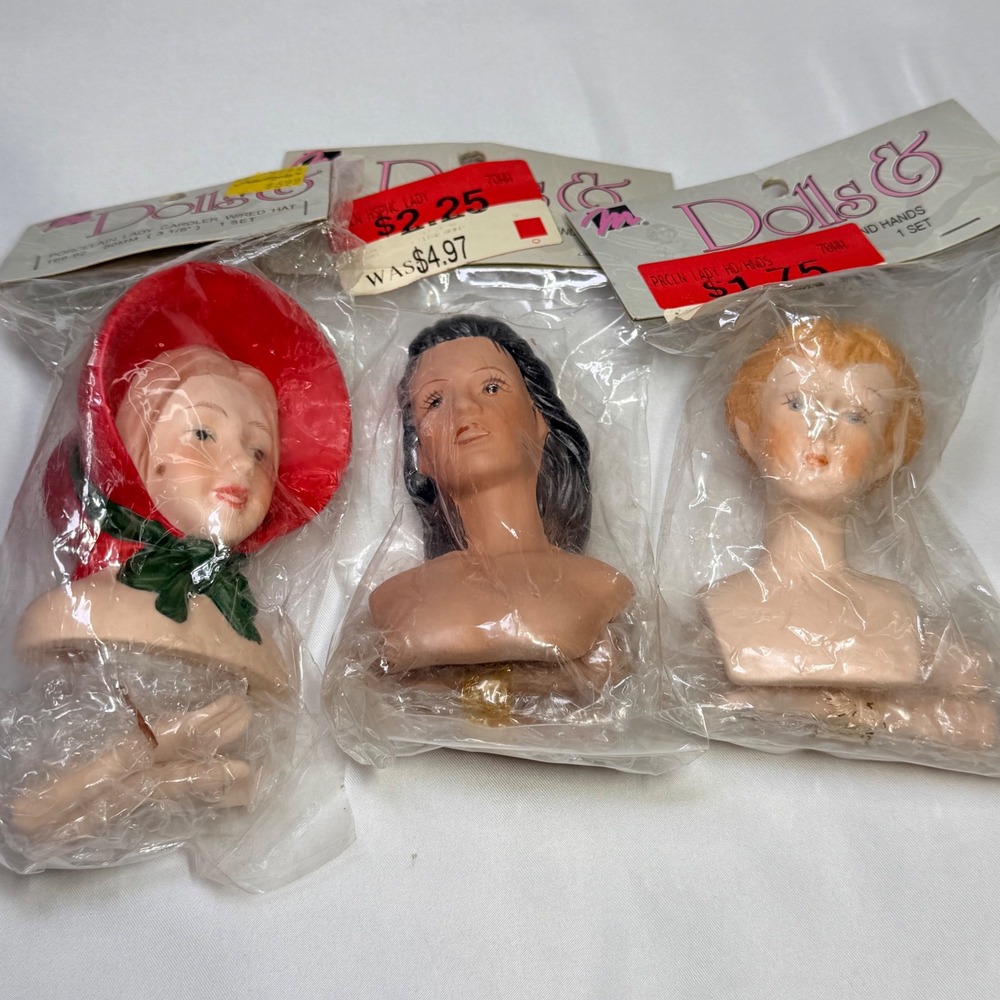 Vintage Mangelsen's Porcelain Doll Head and Hands Set Lot 3 1993 Caroler 70-80mm